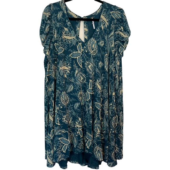 Free People "Hello Lover" Women's Size L/G Mini Dress Tunic Top Blue/Green/Cream - Picture 13 of 15